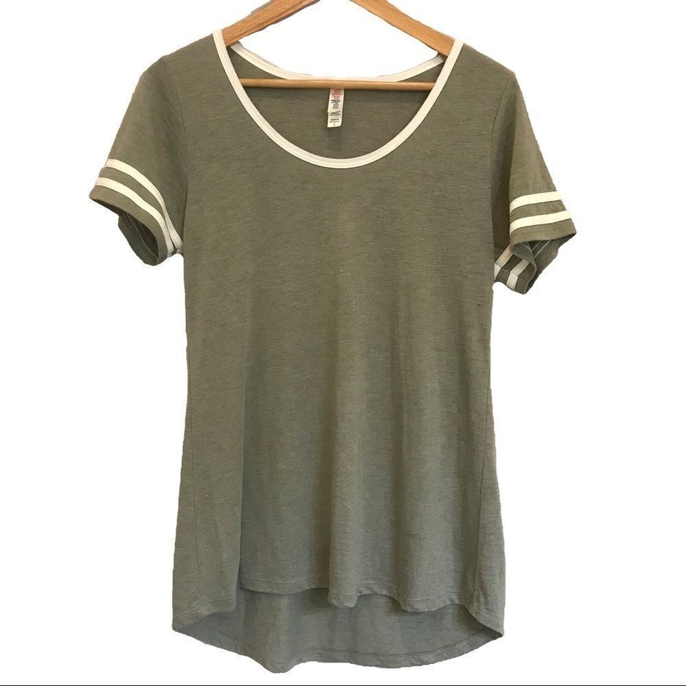 LuLaRoe Green Striped Sleeve Tee
